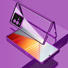 Coque Rebord Bumper Luxe Aluminum Metal Miroir 360 Degres Housse Etui Aimant pour Vivo iQOO 10 5G Violet