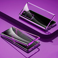 Coque Rebord Bumper Luxe Aluminum Metal Miroir 360 Degres Housse Etui Aimant pour Vivo iQOO 7 5G Violet