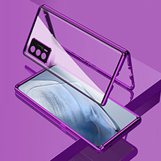 Coque Rebord Bumper Luxe Aluminum Metal Miroir 360 Degres Housse Etui Aimant pour Vivo iQOO 7 India 5G Violet