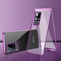 Coque Rebord Bumper Luxe Aluminum Metal Miroir 360 Degres Housse Etui Aimant pour Vivo iQOO 8 Pro 5G Violet