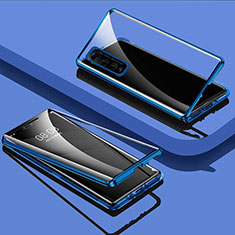 Coque Rebord Bumper Luxe Aluminum Metal Miroir 360 Degres Housse Etui Aimant pour Vivo iQOO U1 Bleu