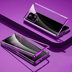 Coque Rebord Bumper Luxe Aluminum Metal Miroir 360 Degres Housse Etui Aimant pour Vivo iQOO U3 5G Violet