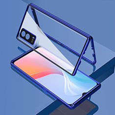 Coque Rebord Bumper Luxe Aluminum Metal Miroir 360 Degres Housse Etui Aimant pour Vivo iQOO Z5x 5G Bleu