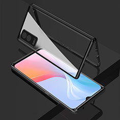 Coque Rebord Bumper Luxe Aluminum Metal Miroir 360 Degres Housse Etui Aimant pour Vivo iQOO Z5x 5G Noir