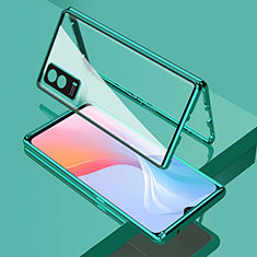 Coque Rebord Bumper Luxe Aluminum Metal Miroir 360 Degres Housse Etui Aimant pour Vivo iQOO Z5x 5G Vert