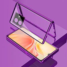 Coque Rebord Bumper Luxe Aluminum Metal Miroir 360 Degres Housse Etui Aimant pour Vivo iQOO Z6 Lite 5G Violet