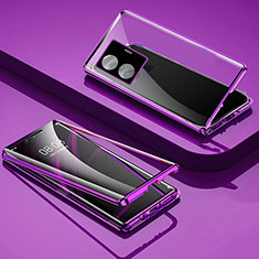 Coque Rebord Bumper Luxe Aluminum Metal Miroir 360 Degres Housse Etui Aimant pour Vivo iQOO Z6 Pro 5G Violet