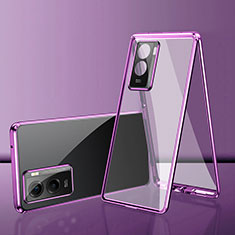 Coque Rebord Bumper Luxe Aluminum Metal Miroir 360 Degres Housse Etui Aimant pour Vivo iQOO Z7i 5G Violet