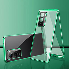 Coque Rebord Bumper Luxe Aluminum Metal Miroir 360 Degres Housse Etui Aimant pour Vivo iQOO Z7x 5G Vert