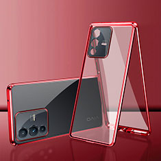 Coque Rebord Bumper Luxe Aluminum Metal Miroir 360 Degres Housse Etui Aimant pour Vivo V23 Pro 5G Rouge