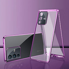 Coque Rebord Bumper Luxe Aluminum Metal Miroir 360 Degres Housse Etui Aimant pour Vivo V23 Pro 5G Violet