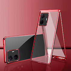 Coque Rebord Bumper Luxe Aluminum Metal Miroir 360 Degres Housse Etui Aimant pour Vivo V25 Pro 5G Rouge