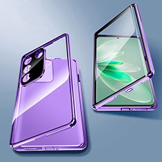 Coque Rebord Bumper Luxe Aluminum Metal Miroir 360 Degres Housse Etui Aimant pour Vivo V27e 5G Violet