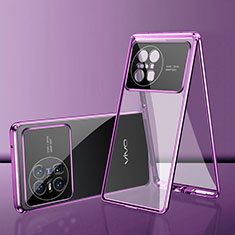 Coque Rebord Bumper Luxe Aluminum Metal Miroir 360 Degres Housse Etui Aimant pour Vivo X Note Violet