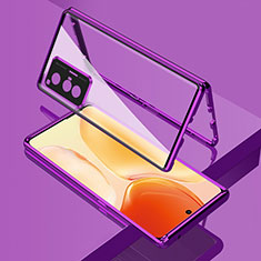 Coque Rebord Bumper Luxe Aluminum Metal Miroir 360 Degres Housse Etui Aimant pour Vivo X70t Violet