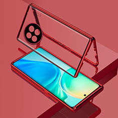 Coque Rebord Bumper Luxe Aluminum Metal Miroir 360 Degres Housse Etui Aimant pour Vivo X90 Pro 5G Rouge