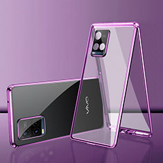 Coque Rebord Bumper Luxe Aluminum Metal Miroir 360 Degres Housse Etui Aimant pour Vivo Y21 Violet