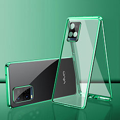 Coque Rebord Bumper Luxe Aluminum Metal Miroir 360 Degres Housse Etui Aimant pour Vivo Y21t Vert