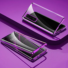 Coque Rebord Bumper Luxe Aluminum Metal Miroir 360 Degres Housse Etui Aimant pour Vivo Y50t Violet