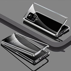 Coque Rebord Bumper Luxe Aluminum Metal Miroir 360 Degres Housse Etui Aimant pour Vivo Y52s t1 5G Argent