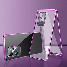 Coque Rebord Bumper Luxe Aluminum Metal Miroir 360 Degres Housse Etui Aimant pour Vivo Y52t 5G Violet