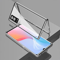 Coque Rebord Bumper Luxe Aluminum Metal Miroir 360 Degres Housse Etui Aimant pour Vivo Y53s 5G Argent