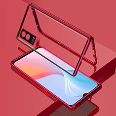 Coque Rebord Bumper Luxe Aluminum Metal Miroir 360 Degres Housse Etui Aimant pour Vivo Y53s t2 Rouge