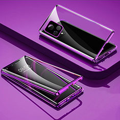 Coque Rebord Bumper Luxe Aluminum Metal Miroir 360 Degres Housse Etui Aimant pour Vivo Y54s 5G Violet