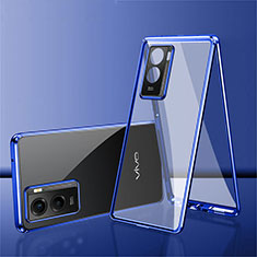 Coque Rebord Bumper Luxe Aluminum Metal Miroir 360 Degres Housse Etui Aimant pour Vivo Y55s (2021) Bleu