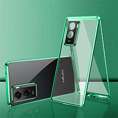 Coque Rebord Bumper Luxe Aluminum Metal Miroir 360 Degres Housse Etui Aimant pour Vivo Y55s (2021) Vert