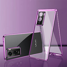 Coque Rebord Bumper Luxe Aluminum Metal Miroir 360 Degres Housse Etui Aimant pour Vivo Y55s (2021) Violet