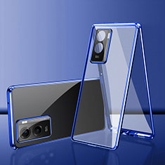 Coque Rebord Bumper Luxe Aluminum Metal Miroir 360 Degres Housse Etui Aimant pour Vivo Y56 5G Bleu