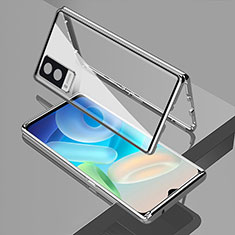 Coque Rebord Bumper Luxe Aluminum Metal Miroir 360 Degres Housse Etui Aimant pour Vivo Y71t 5G Argent