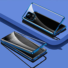 Coque Rebord Bumper Luxe Aluminum Metal Miroir 360 Degres Housse Etui Aimant pour Vivo Y72 India Bleu