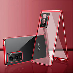 Coque Rebord Bumper Luxe Aluminum Metal Miroir 360 Degres Housse Etui Aimant pour Vivo Y72t Rouge