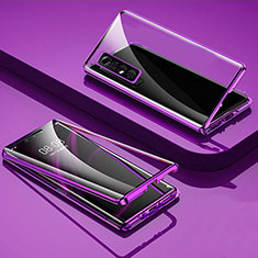 Coque Rebord Bumper Luxe Aluminum Metal Miroir 360 Degres Housse Etui Aimant pour Vivo Y73s 5G Violet