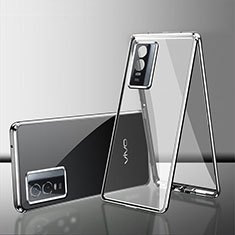 Coque Rebord Bumper Luxe Aluminum Metal Miroir 360 Degres Housse Etui Aimant pour Vivo Y74s 5G Argent