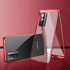 Coque Rebord Bumper Luxe Aluminum Metal Miroir 360 Degres Housse Etui Aimant pour Vivo Y74s 5G Rouge