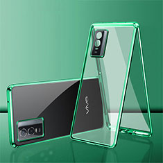 Coque Rebord Bumper Luxe Aluminum Metal Miroir 360 Degres Housse Etui Aimant pour Vivo Y74s 5G Vert