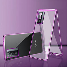 Coque Rebord Bumper Luxe Aluminum Metal Miroir 360 Degres Housse Etui Aimant pour Vivo Y74s 5G Violet