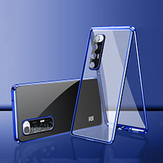 Coque Rebord Bumper Luxe Aluminum Metal Miroir 360 Degres Housse Etui Aimant pour Xiaomi Mi 10S 5G Bleu