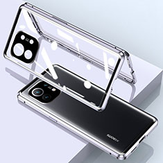 Coque Rebord Bumper Luxe Aluminum Metal Miroir 360 Degres Housse Etui Aimant pour Xiaomi Mi 11 Lite 4G Argent