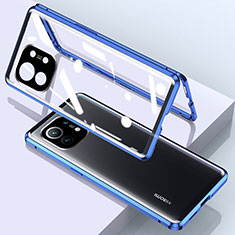 Coque Rebord Bumper Luxe Aluminum Metal Miroir 360 Degres Housse Etui Aimant pour Xiaomi Mi 11 Lite 5G Bleu