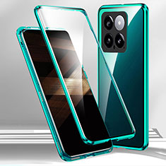 Coque Rebord Bumper Luxe Aluminum Metal Miroir 360 Degres Housse Etui Aimant pour Xiaomi Mi 14 5G Vert