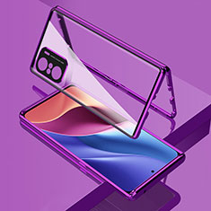 Coque Rebord Bumper Luxe Aluminum Metal Miroir 360 Degres Housse Etui Aimant pour Xiaomi Poco F3 5G Violet