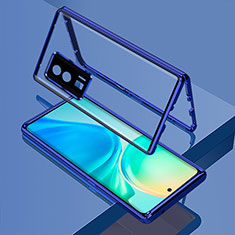 Coque Rebord Bumper Luxe Aluminum Metal Miroir 360 Degres Housse Etui Aimant pour Xiaomi Poco F5 Pro 5G Bleu