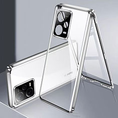 Coque Rebord Bumper Luxe Aluminum Metal Miroir 360 Degres Housse Etui Aimant pour Xiaomi Poco X5 5G Argent