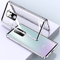 Coque Rebord Bumper Luxe Aluminum Metal Miroir 360 Degres Housse Etui Aimant pour Xiaomi Redmi 10X 4G Argent