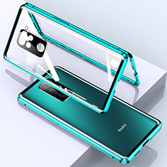 Coque Rebord Bumper Luxe Aluminum Metal Miroir 360 Degres Housse Etui Aimant pour Xiaomi Redmi 10X 4G Cyan