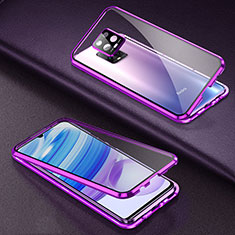 Coque Rebord Bumper Luxe Aluminum Metal Miroir 360 Degres Housse Etui Aimant pour Xiaomi Redmi 10X Pro 5G Violet